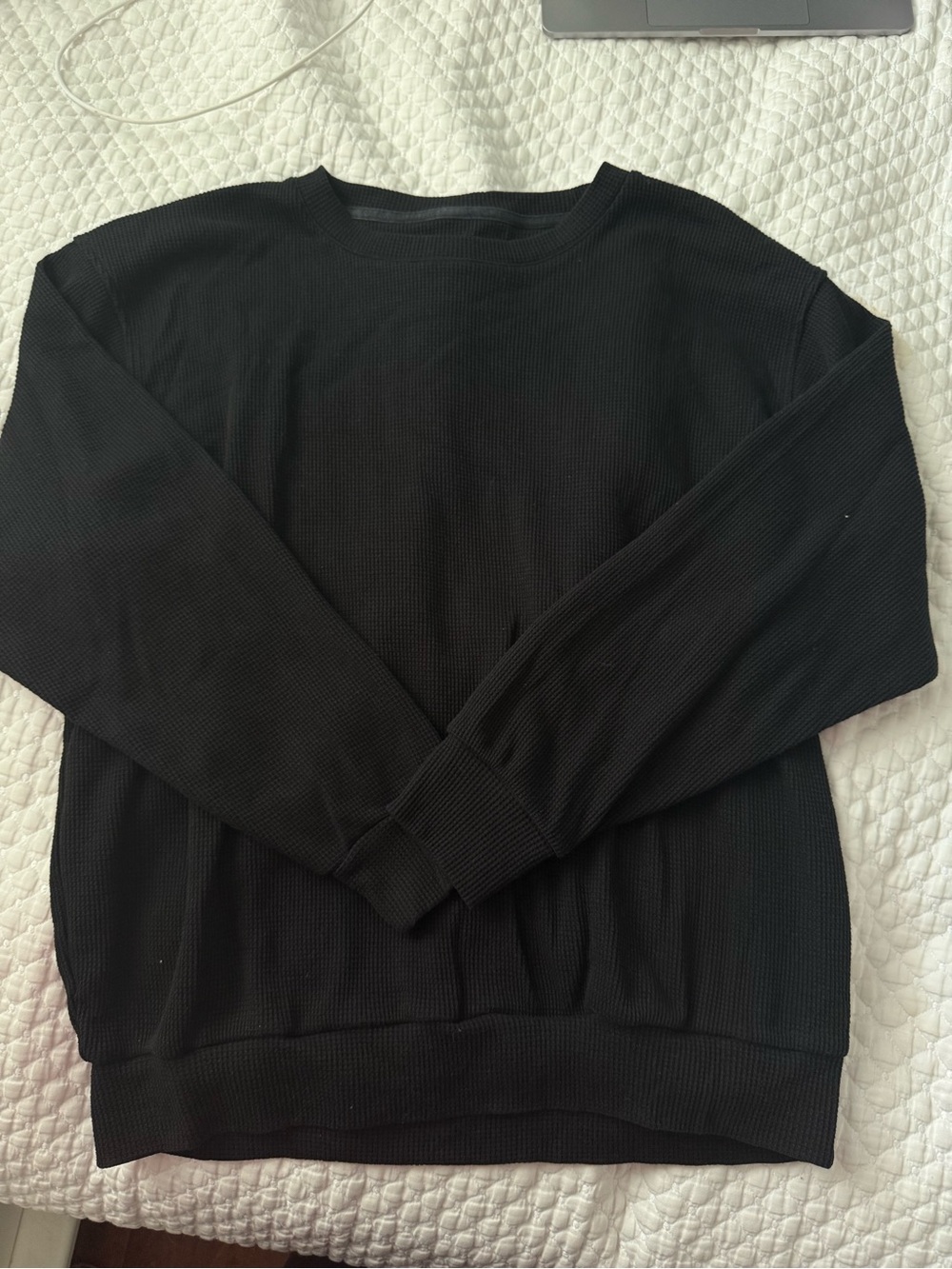 Classic Black Women's Crewneck Waffle Knit Sweater